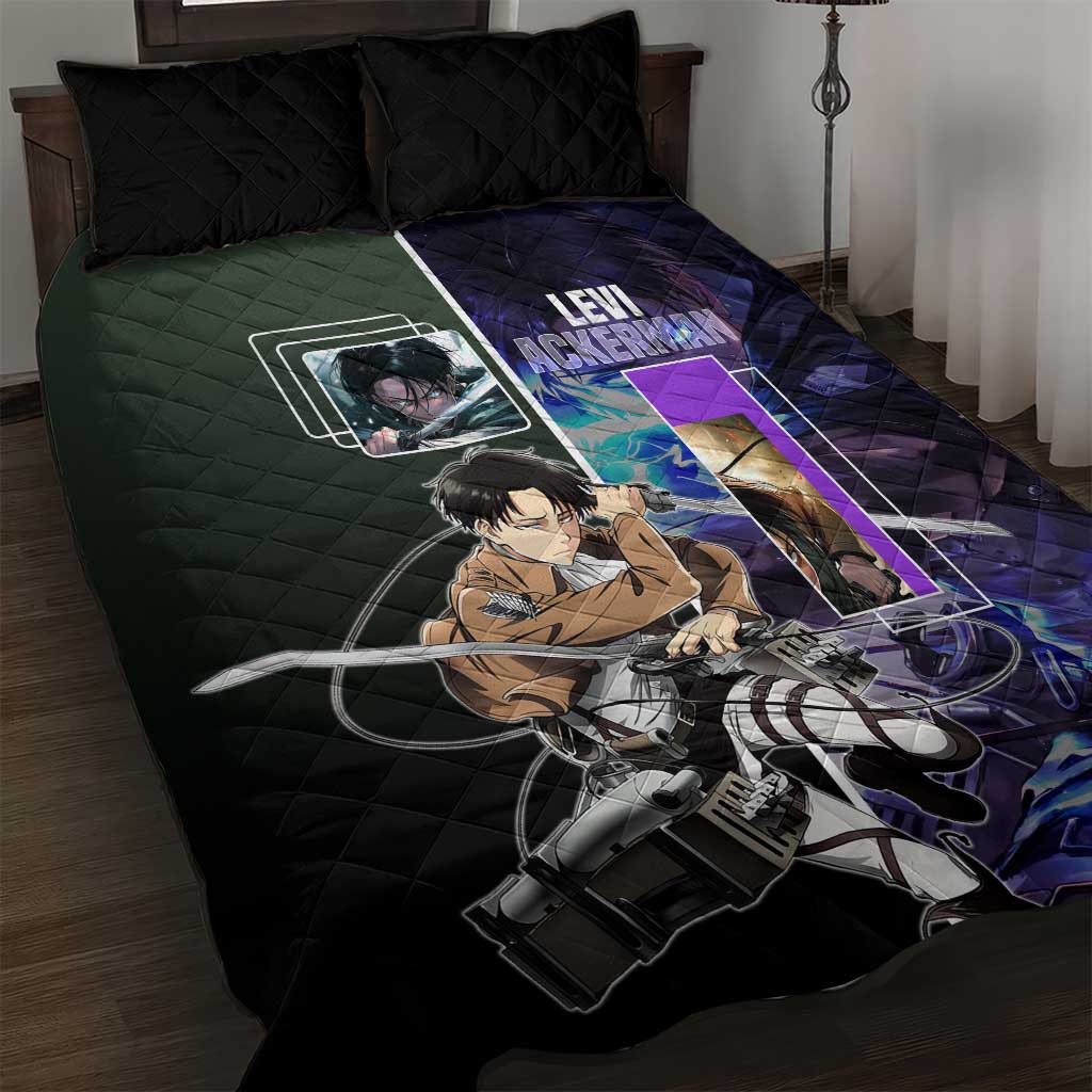 Levi Ackerman from Attack on Titan Quilt Bed Set with Dynamic Poses and Green Background Design - The Mazicc