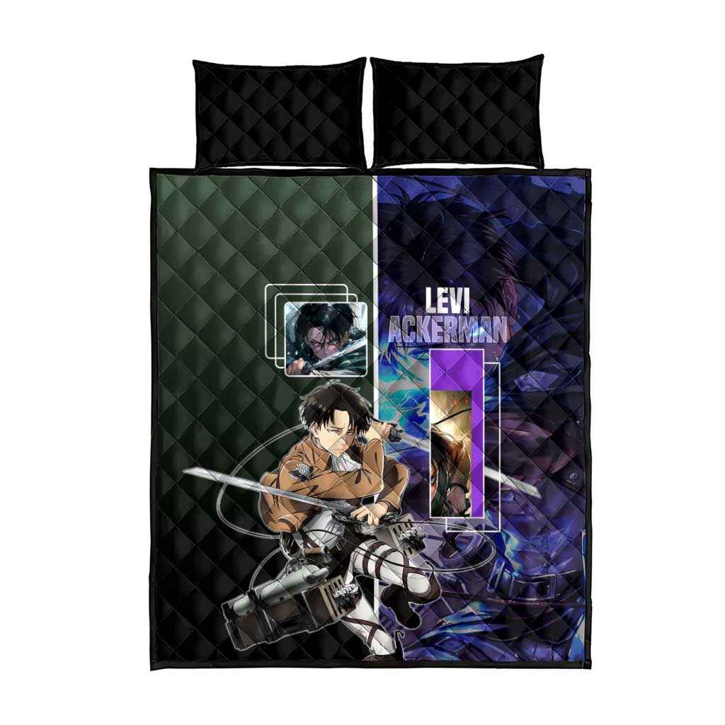 Levi Ackerman from Attack on Titan Quilt Bed Set with Dynamic Poses and Green Background Design - The Mazicc