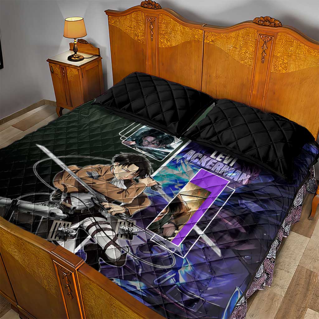Levi Ackerman from Attack on Titan Quilt Bed Set with Dynamic Poses and Green Background Design - The Mazicc