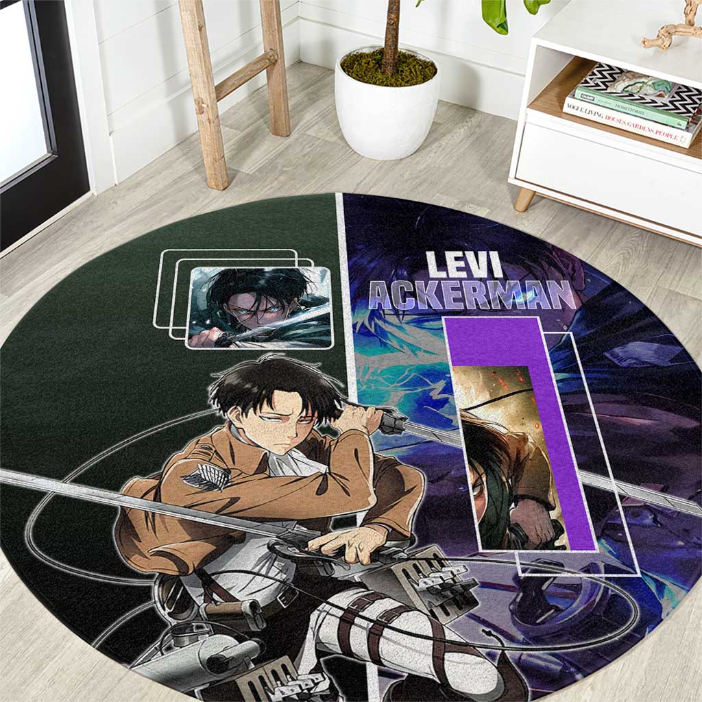 Levi Ackerman from Attack on Titan Round Carpet with Dynamic Poses and Green Background Design - The Mazicc