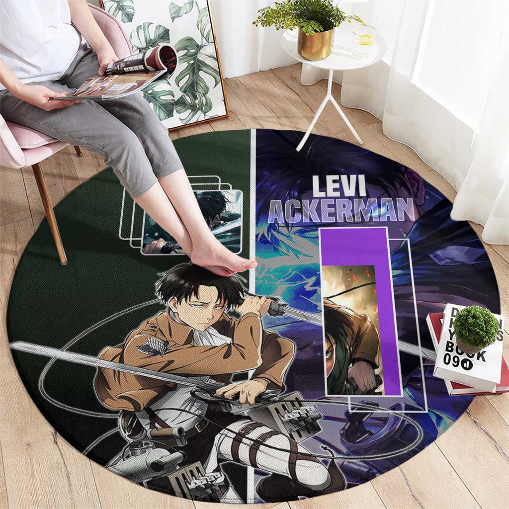 Levi Ackerman from Attack on Titan Round Carpet with Dynamic Poses and Green Background Design - The Mazicc