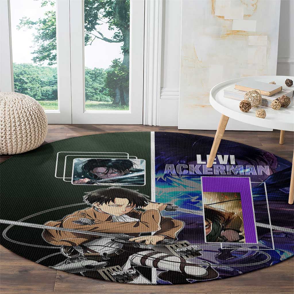 Levi Ackerman from Attack on Titan Round Carpet with Dynamic Poses and Green Background Design - The Mazicc