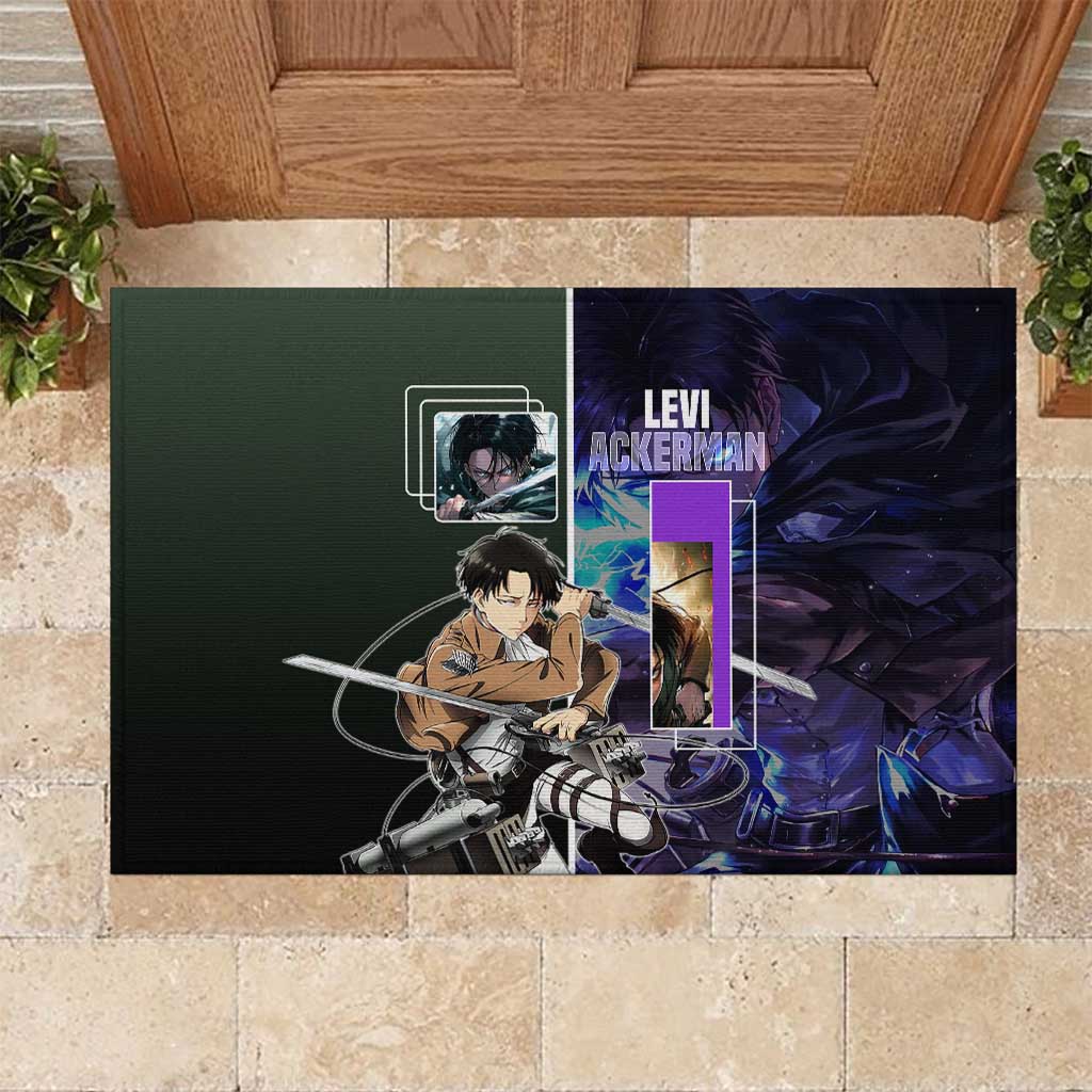 Levi Ackerman from Attack on Titan Rubber Doormat with Dynamic Poses and Green Background Design - The Mazicc