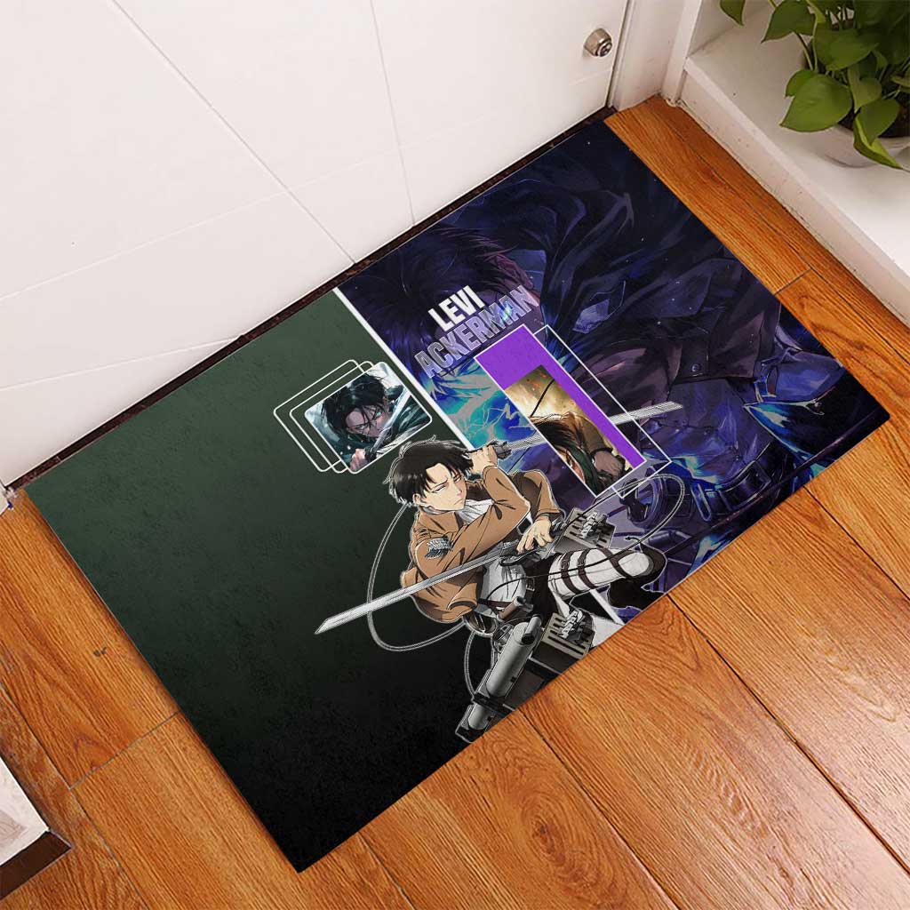 Levi Ackerman from Attack on Titan Rubber Doormat with Dynamic Poses and Green Background Design - The Mazicc