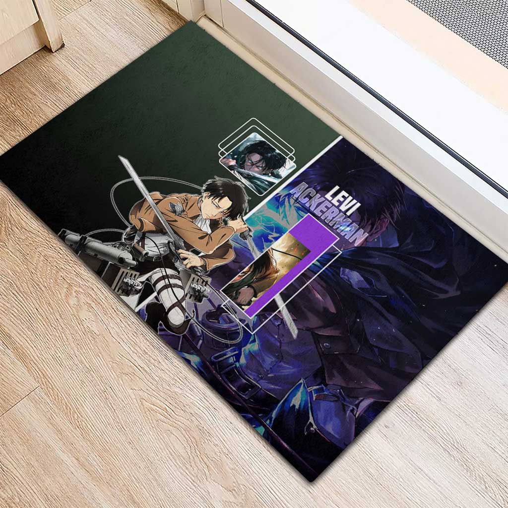 Levi Ackerman from Attack on Titan Rubber Doormat with Dynamic Poses and Green Background Design - The Mazicc