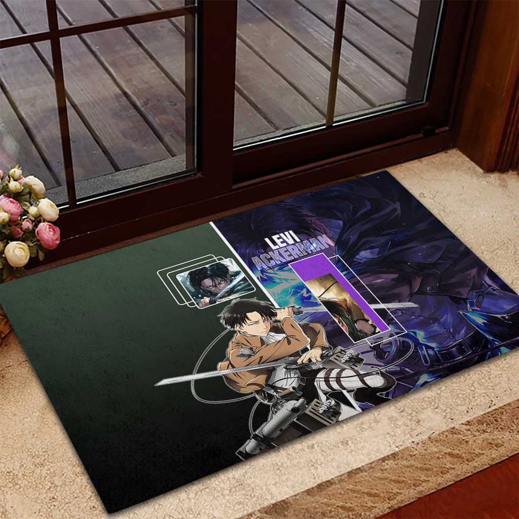 Levi Ackerman from Attack on Titan Rubber Doormat with Dynamic Poses and Green Background Design - The Mazicc