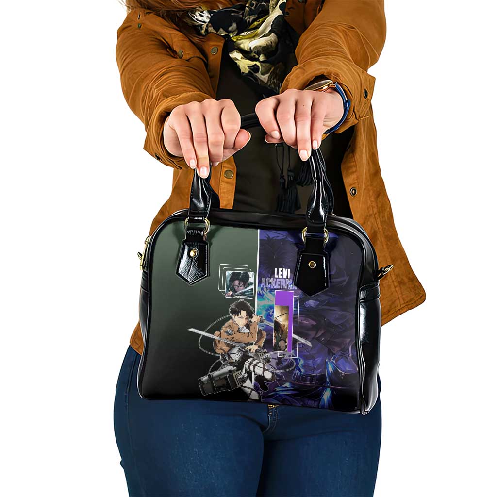 Levi Ackerman from Attack on Titan Shoulder Handbag with Dynamic Poses and Green Background Design - The Mazicc