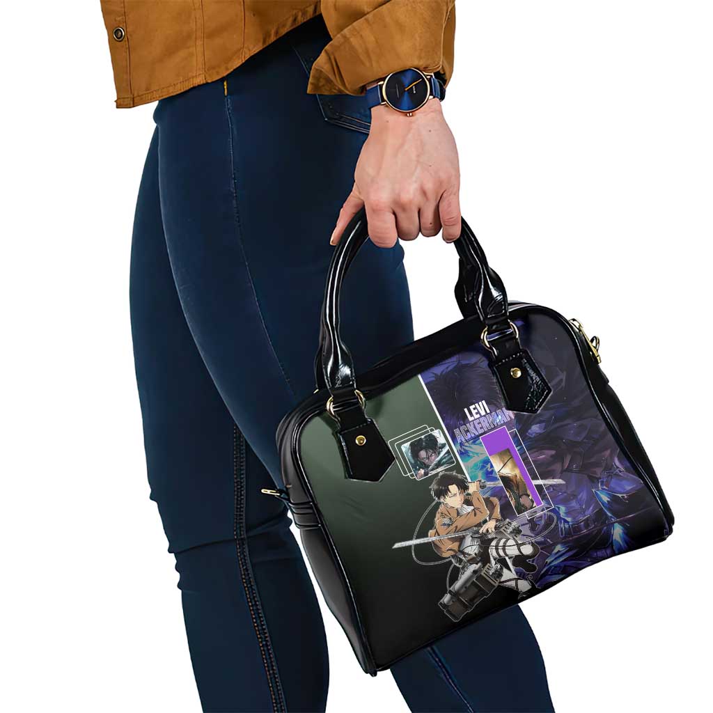 Levi Ackerman from Attack on Titan Shoulder Handbag with Dynamic Poses and Green Background Design - The Mazicc