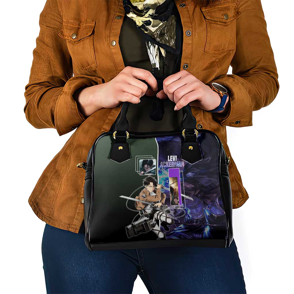 Levi Ackerman from Attack on Titan Shoulder Handbag with Dynamic Poses and Green Background Design - The Mazicc