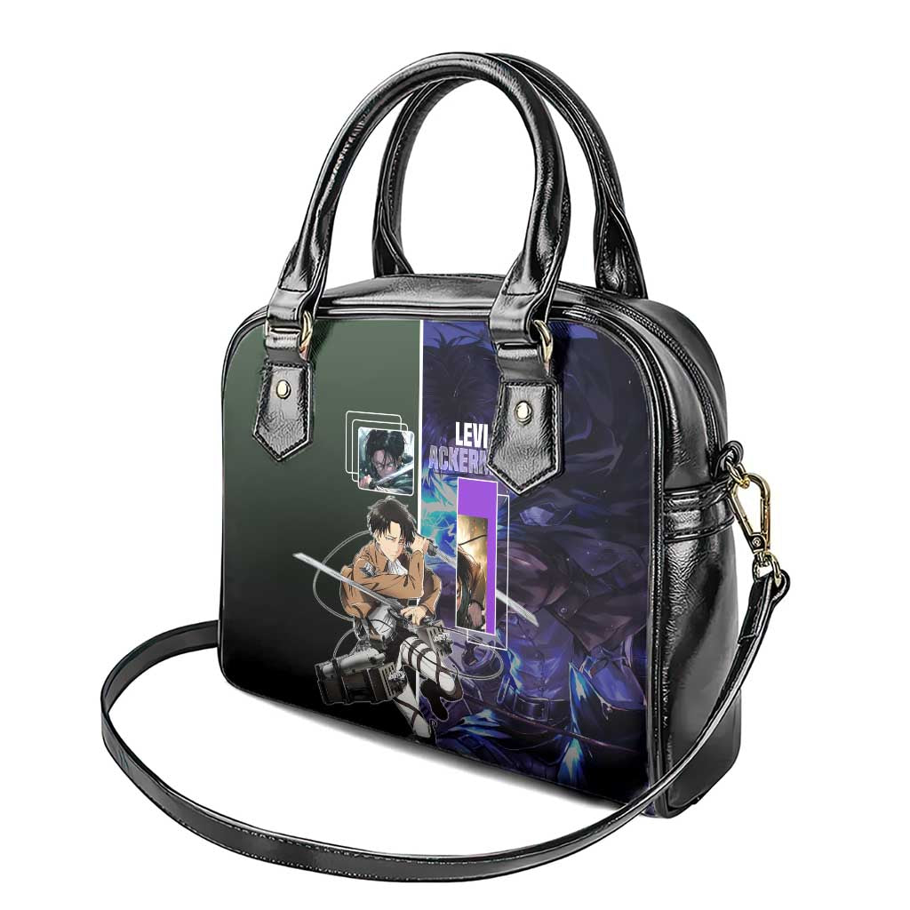 Levi Ackerman from Attack on Titan Shoulder Handbag with Dynamic Poses and Green Background Design - The Mazicc