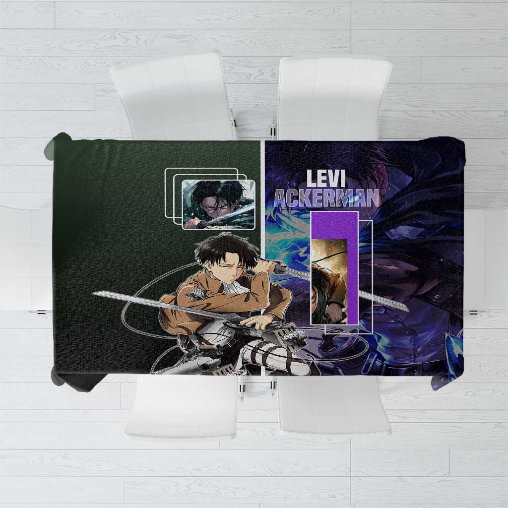 Levi Ackerman from Attack on Titan Tablecloth with Dynamic Poses and Green Background Design - The Mazicc
