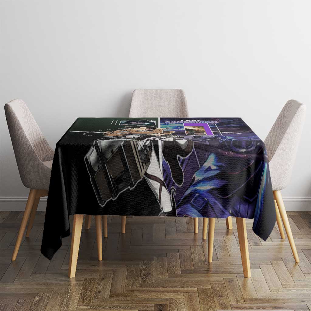 Levi Ackerman from Attack on Titan Tablecloth with Dynamic Poses and Green Background Design - The Mazicc
