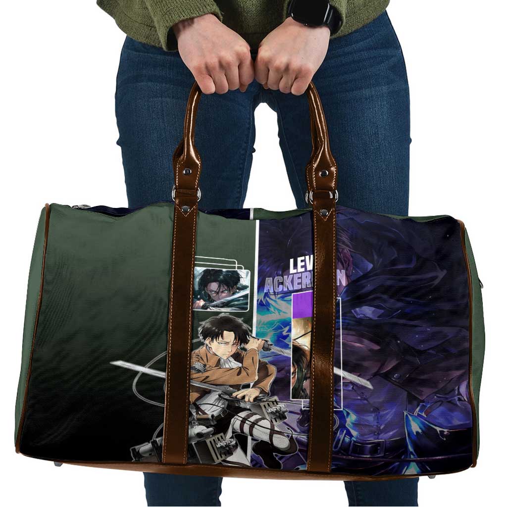 Levi Ackerman from Attack on Titan Travel Bag with Dynamic Poses and Green Background Design - The Mazicc