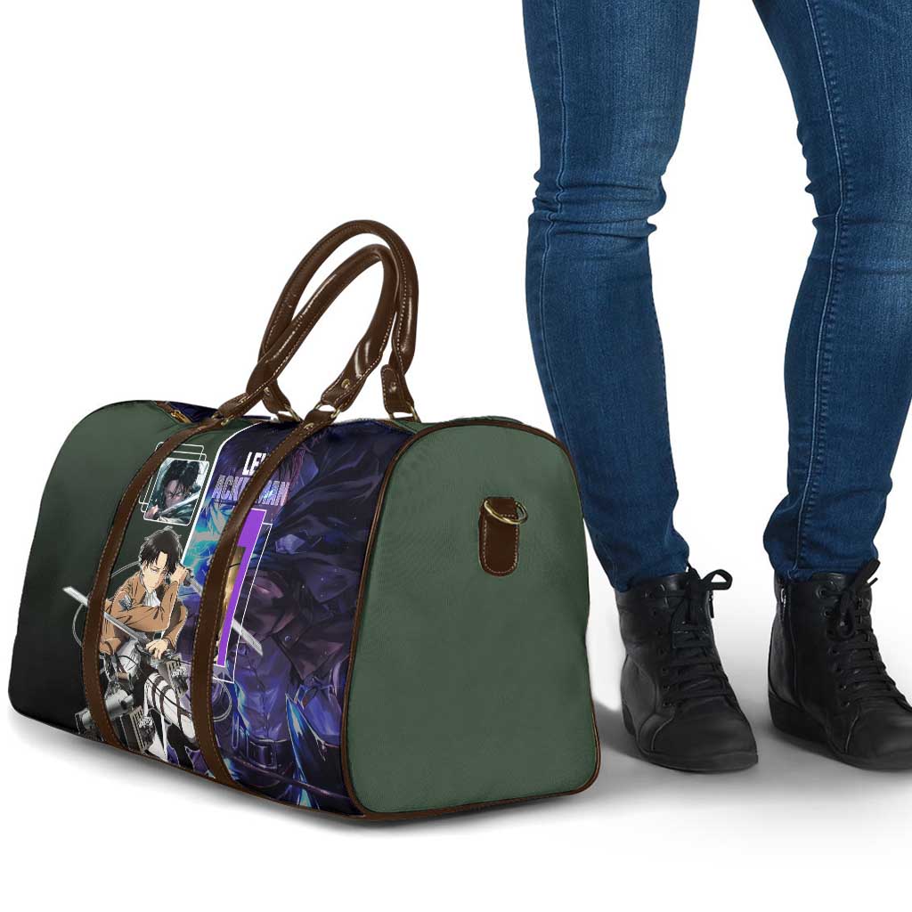 Levi Ackerman from Attack on Titan Travel Bag with Dynamic Poses and Green Background Design - The Mazicc