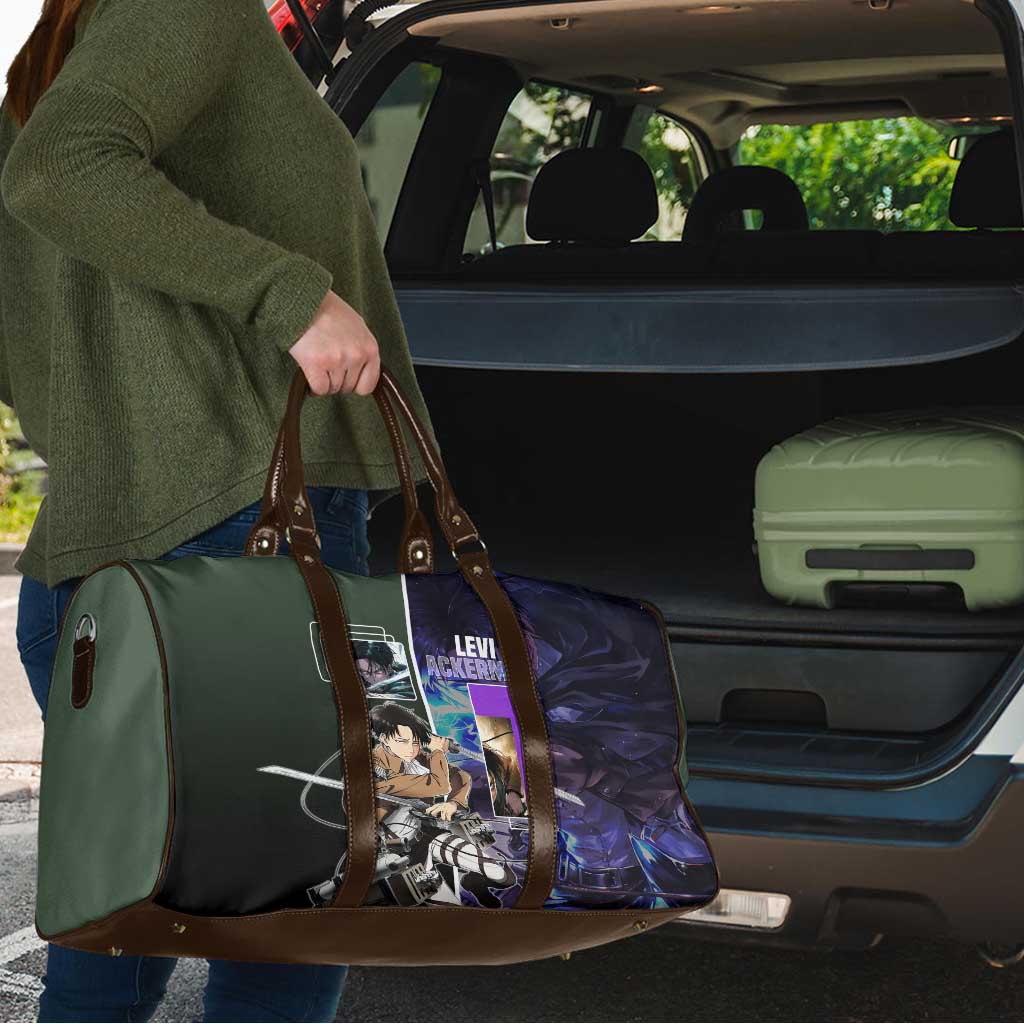 Levi Ackerman from Attack on Titan Travel Bag with Dynamic Poses and Green Background Design - The Mazicc