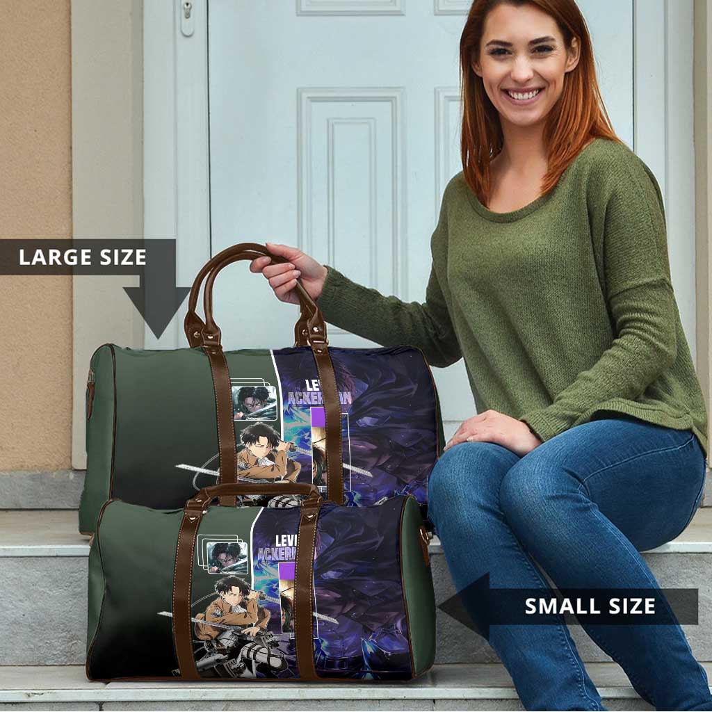 Levi Ackerman from Attack on Titan Travel Bag with Dynamic Poses and Green Background Design - The Mazicc