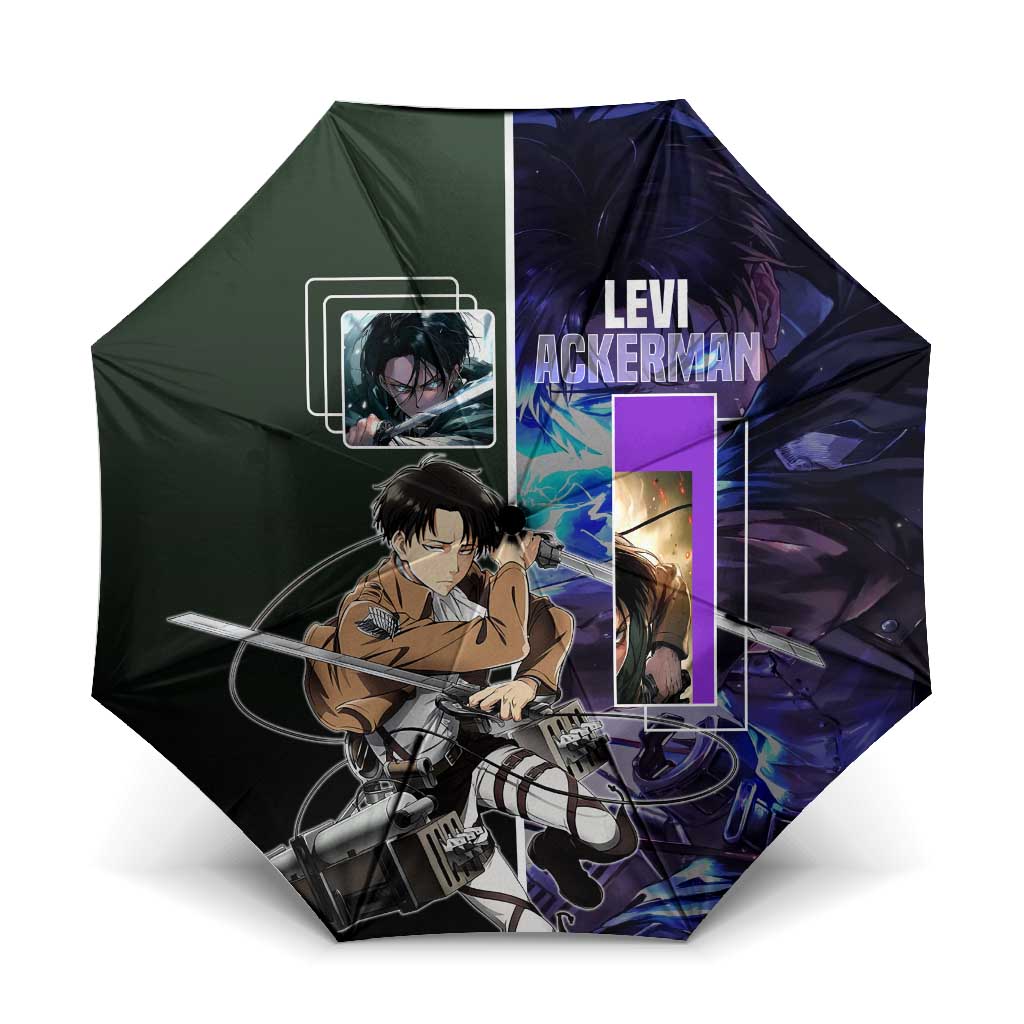 Levi Ackerman from Attack on Titan Umbrella with Dynamic Poses and Green Background Design - The Mazicc