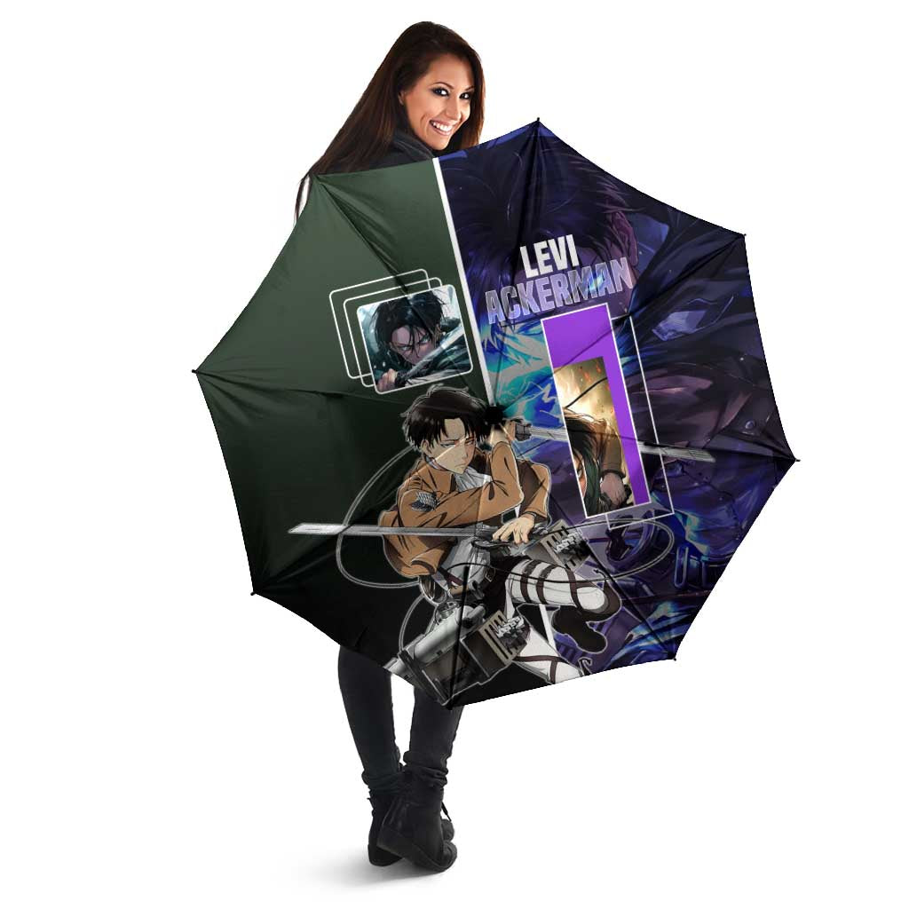 Levi Ackerman from Attack on Titan Umbrella with Dynamic Poses and Green Background Design - The Mazicc