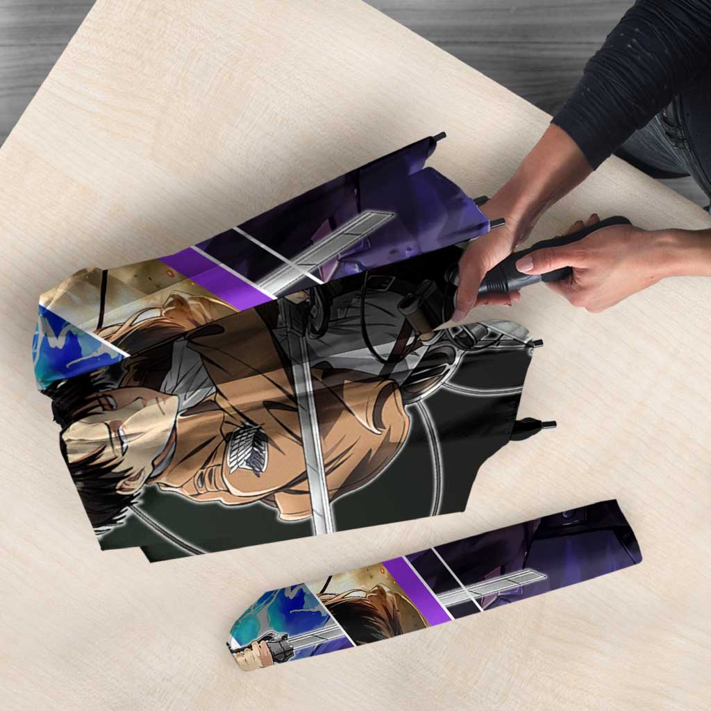 Levi Ackerman from Attack on Titan Umbrella with Dynamic Poses and Green Background Design - The Mazicc