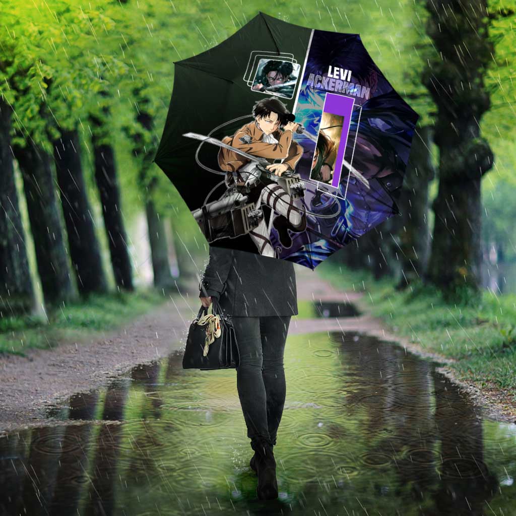 Levi Ackerman from Attack on Titan Umbrella with Dynamic Poses and Green Background Design - The Mazicc