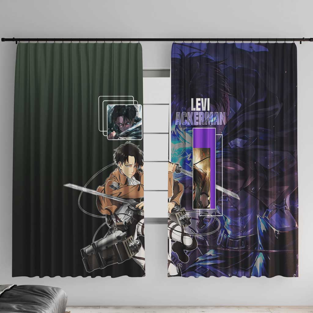 Levi Ackerman from Attack on Titan Window Curtain with Dynamic Poses and Green Background Design - The Mazicc
