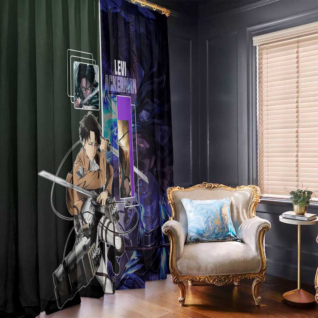 Levi Ackerman from Attack on Titan Window Curtain with Dynamic Poses and Green Background Design - The Mazicc