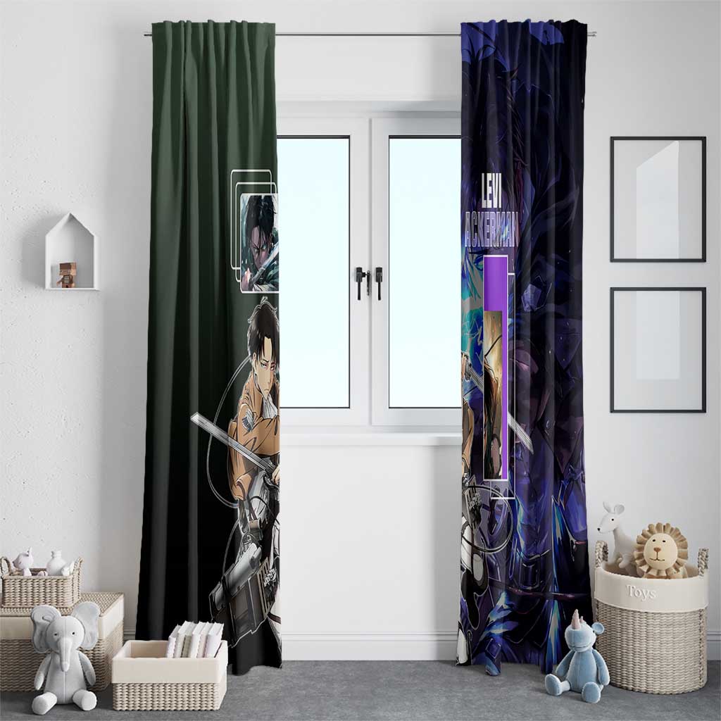 Levi Ackerman from Attack on Titan Window Curtain with Dynamic Poses and Green Background Design - The Mazicc