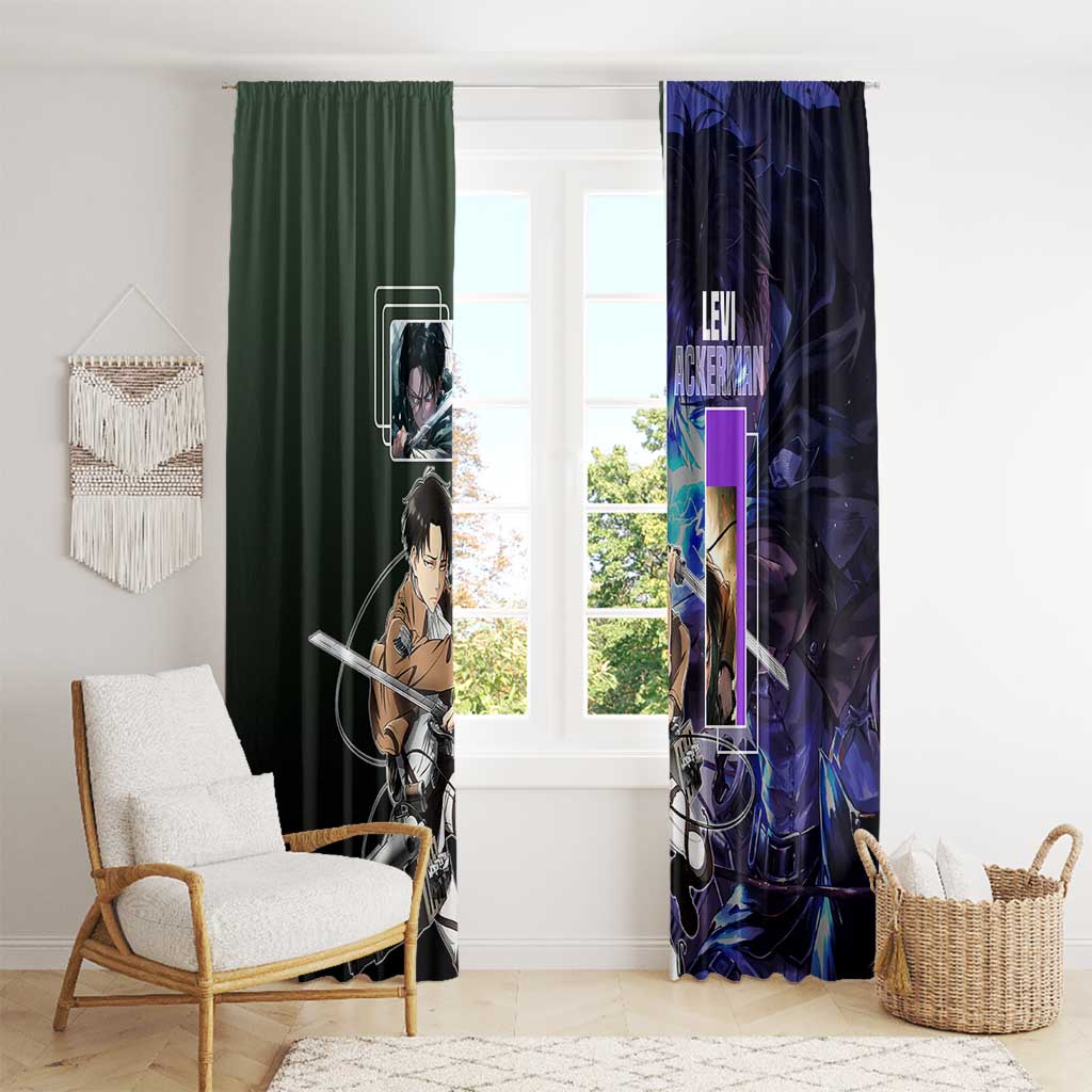 Levi Ackerman from Attack on Titan Window Curtain with Dynamic Poses and Green Background Design - The Mazicc