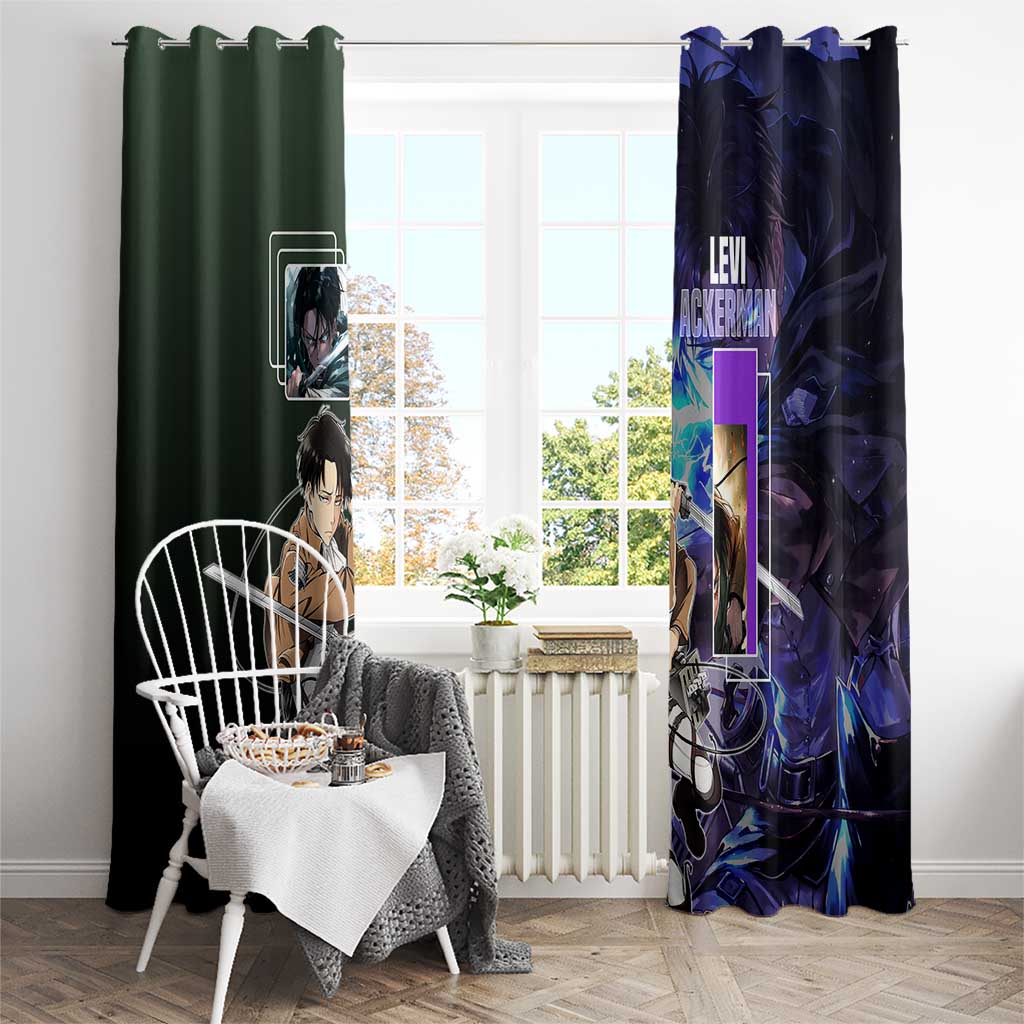 Levi Ackerman from Attack on Titan Window Curtain with Dynamic Poses and Green Background Design - The Mazicc