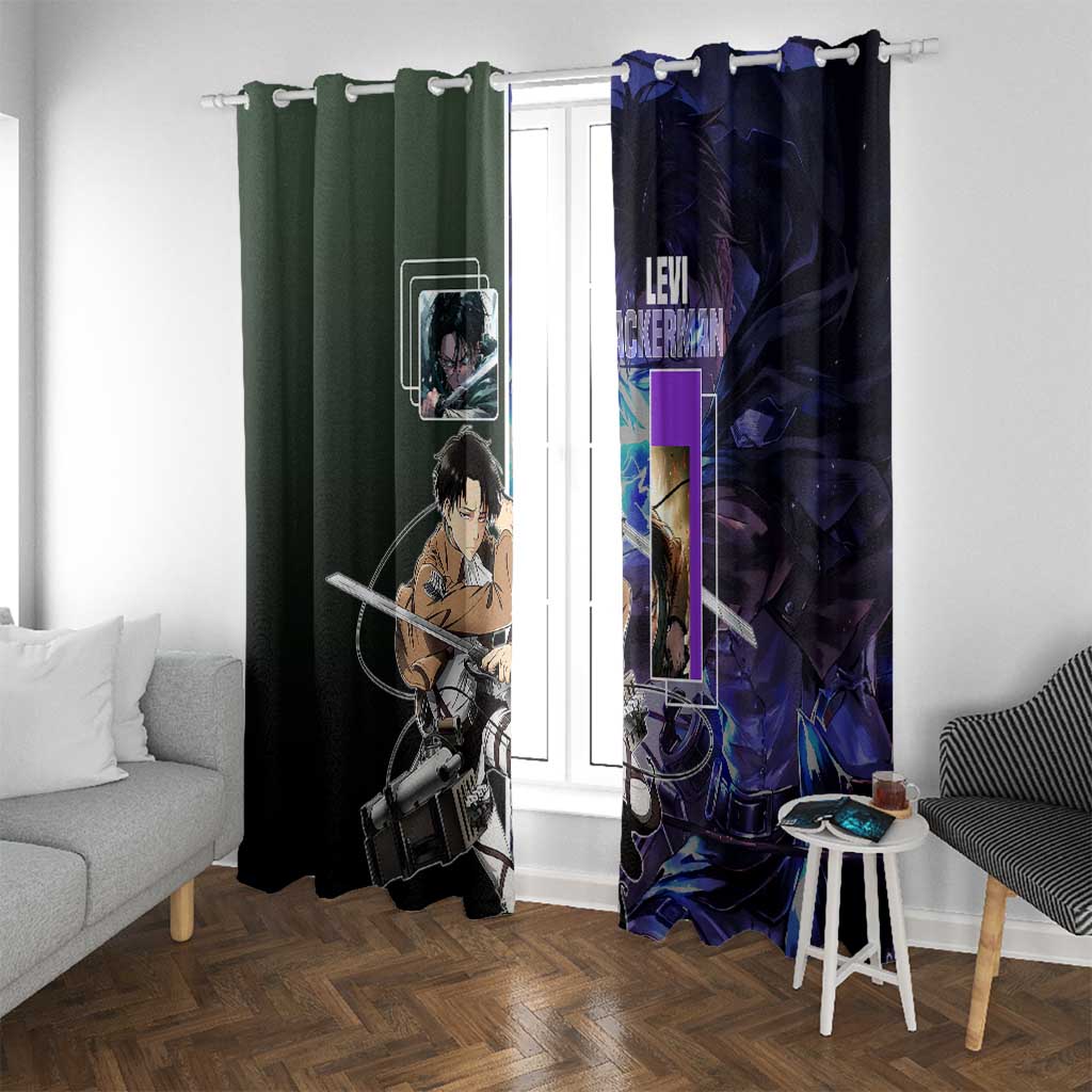 Levi Ackerman from Attack on Titan Window Curtain with Dynamic Poses and Green Background Design - The Mazicc