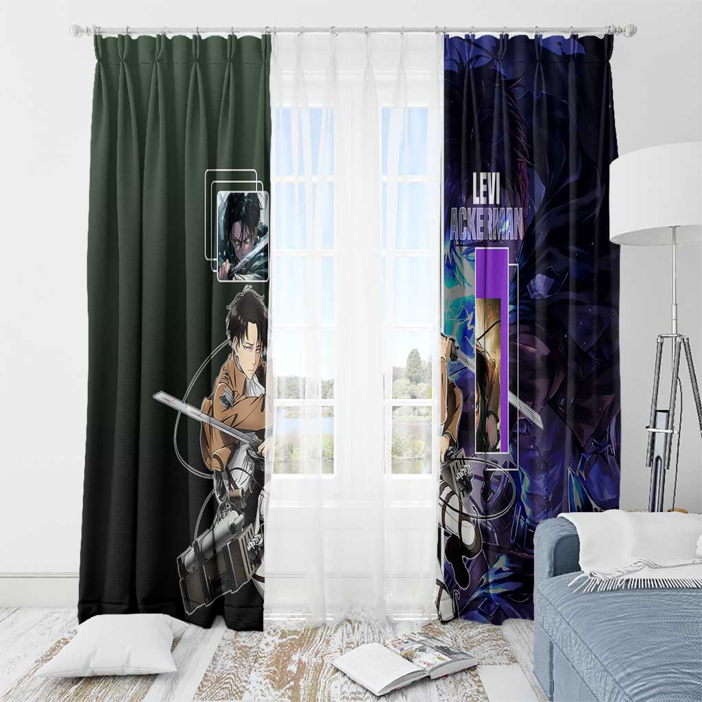 Levi Ackerman from Attack on Titan Window Curtain with Dynamic Poses and Green Background Design - The Mazicc