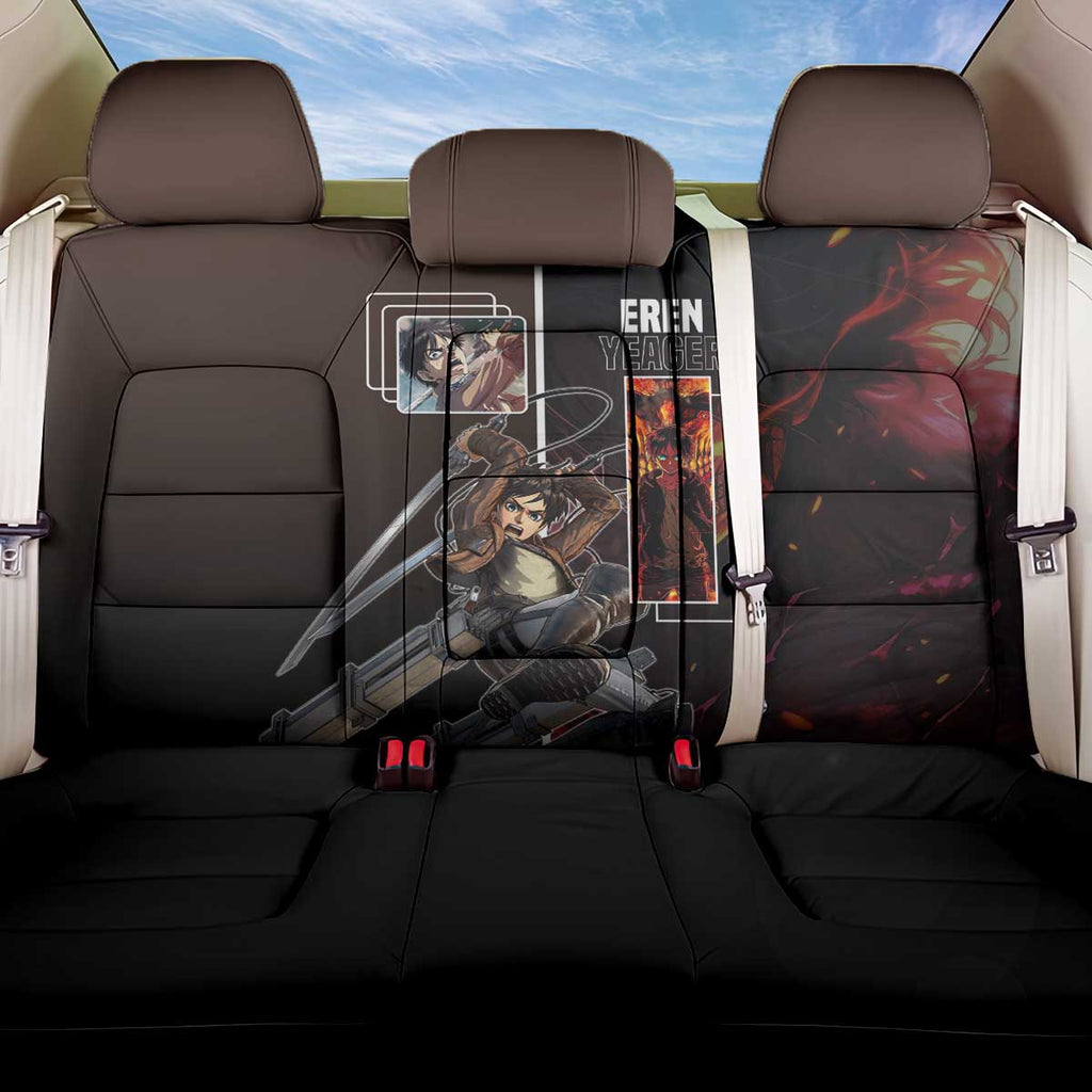 Eren Yeager from Attack on Titan Back Car Seat Cover with Action Poses and Fiery Background Design - The Mazicc