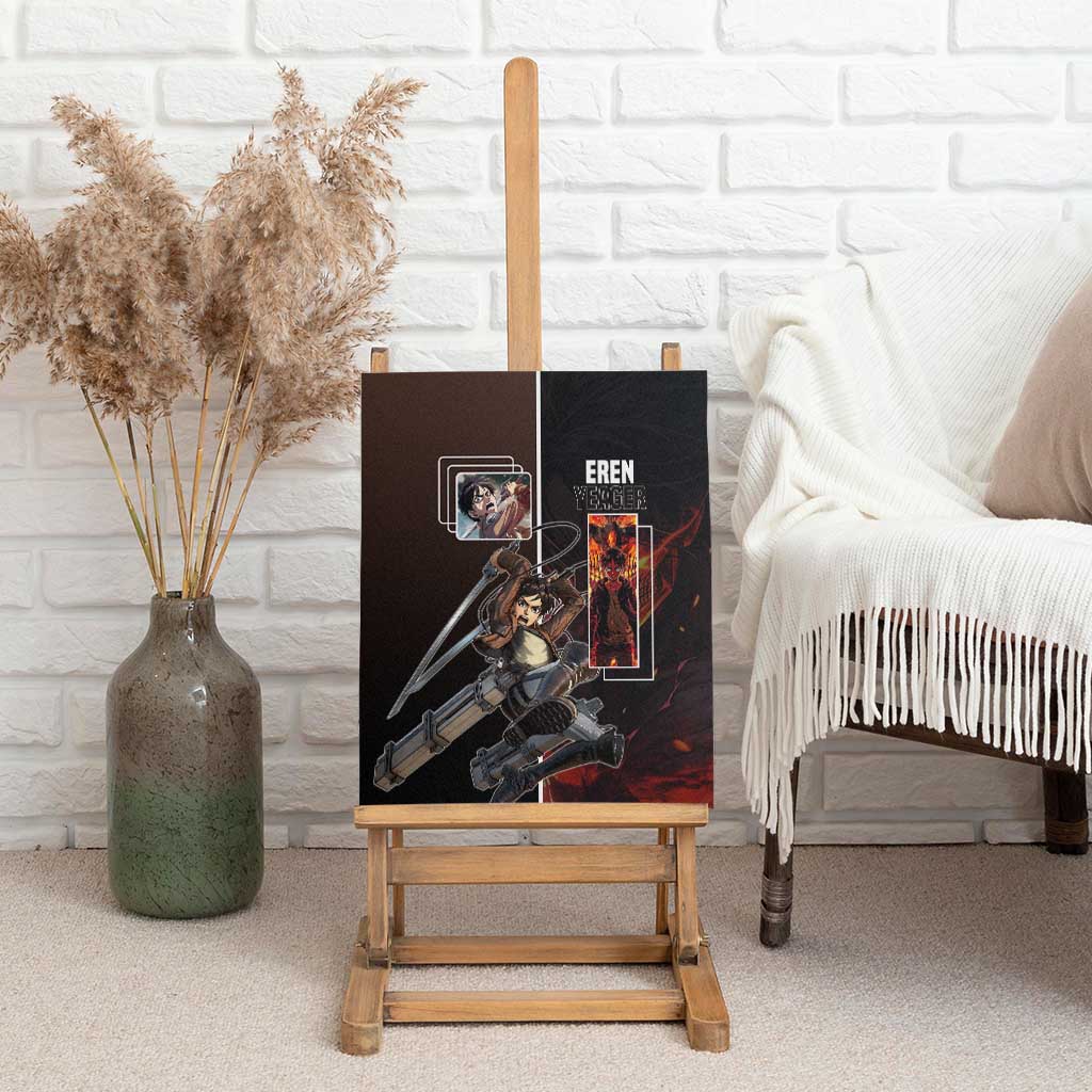 Eren Yeager from Attack on Titan Canvas Wall Art with Action Poses and Fiery Background Design - The Mazicc