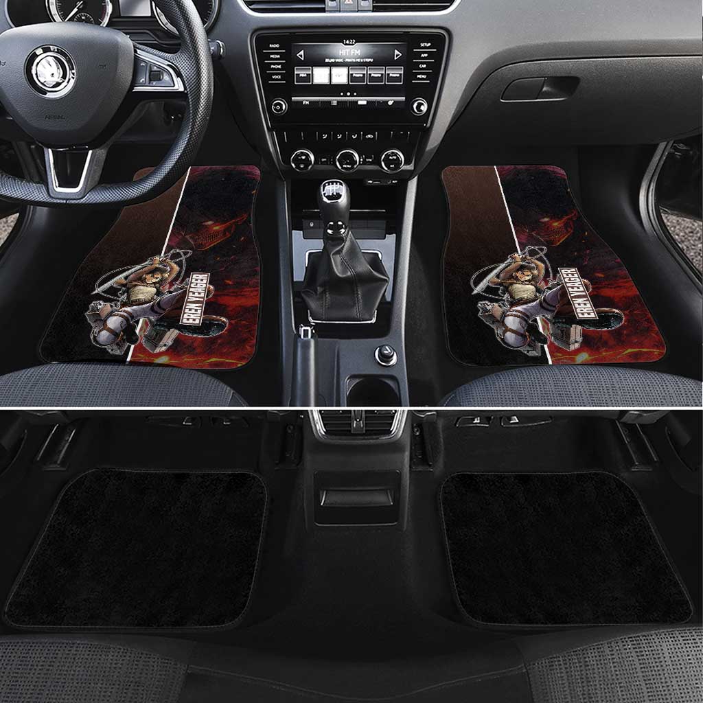 Eren Yeager from Attack on Titan Car Mats with Action Poses and Fiery Background Design - The Mazicc
