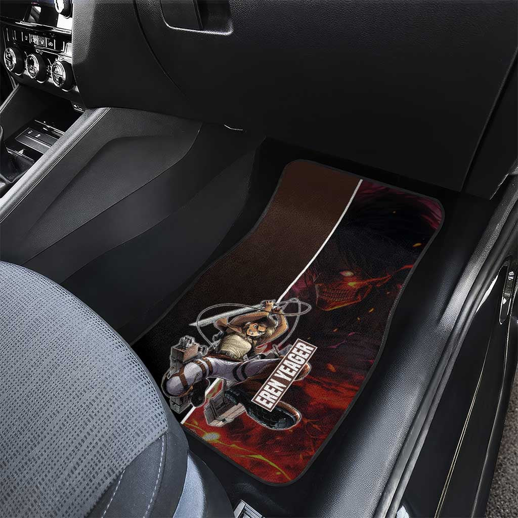 Eren Yeager from Attack on Titan Car Mats with Action Poses and Fiery Background Design - The Mazicc