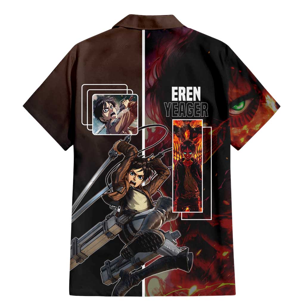 Eren Yeager from Attack on Titan Family Matching Mermaid Dress and Hawaiian Shirt with Action Poses and Fiery Background Design - The Mazicc