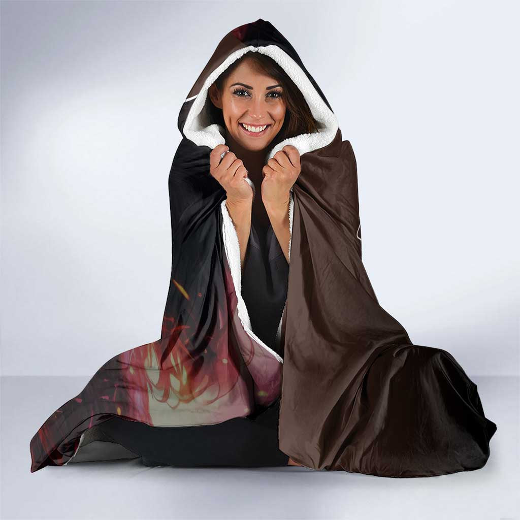 Eren Yeager from Attack on Titan Hooded Blanket with Action Poses and Fiery Background Design - The Mazicc