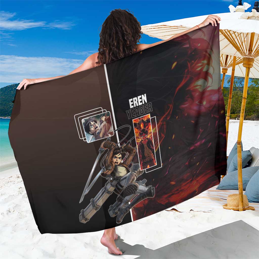 Eren Yeager from Attack on Titan Sarong with Action Poses and Fiery Background Design - The Mazicc