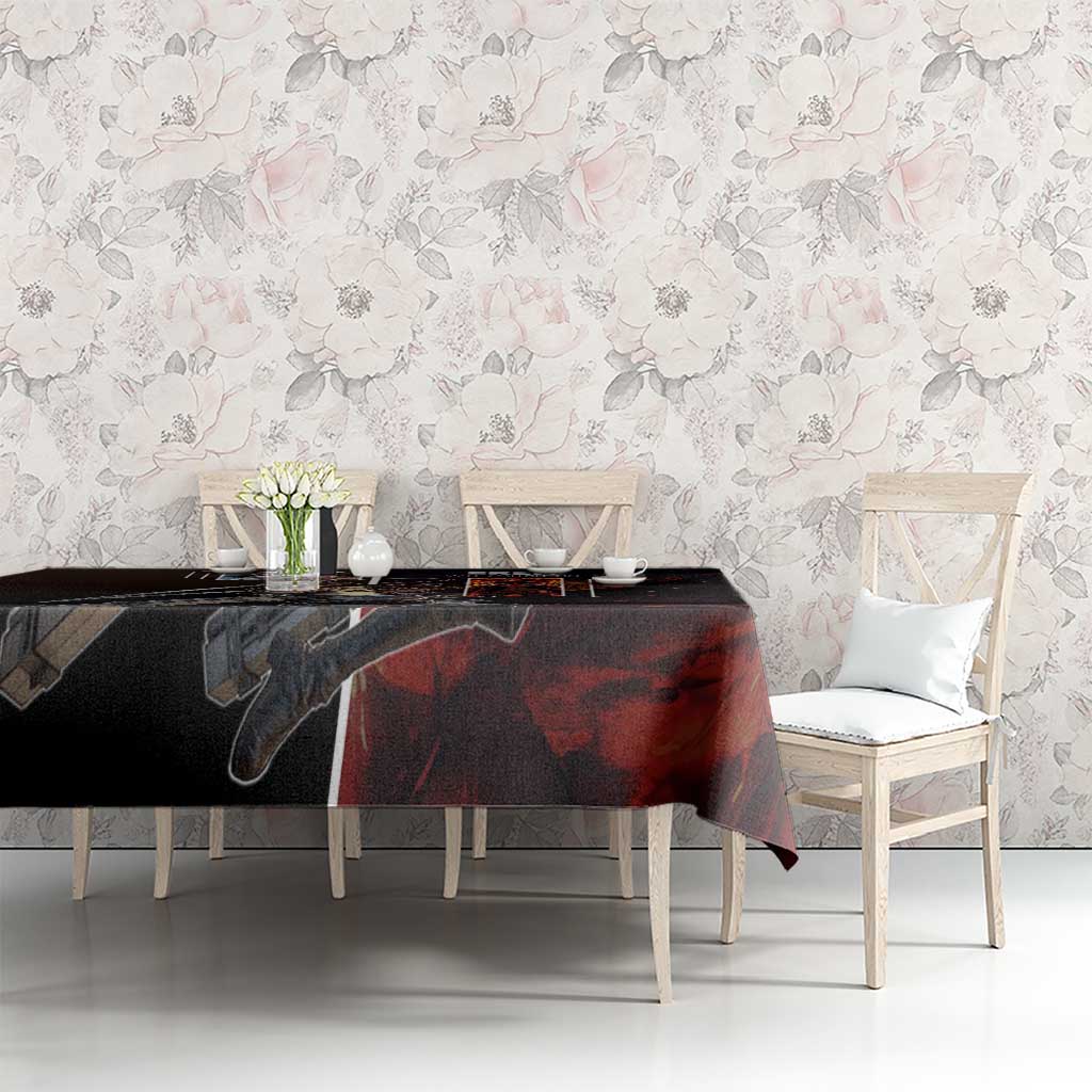Eren Yeager from Attack on Titan Tablecloth with Action Poses and Fiery Background Design - The Mazicc
