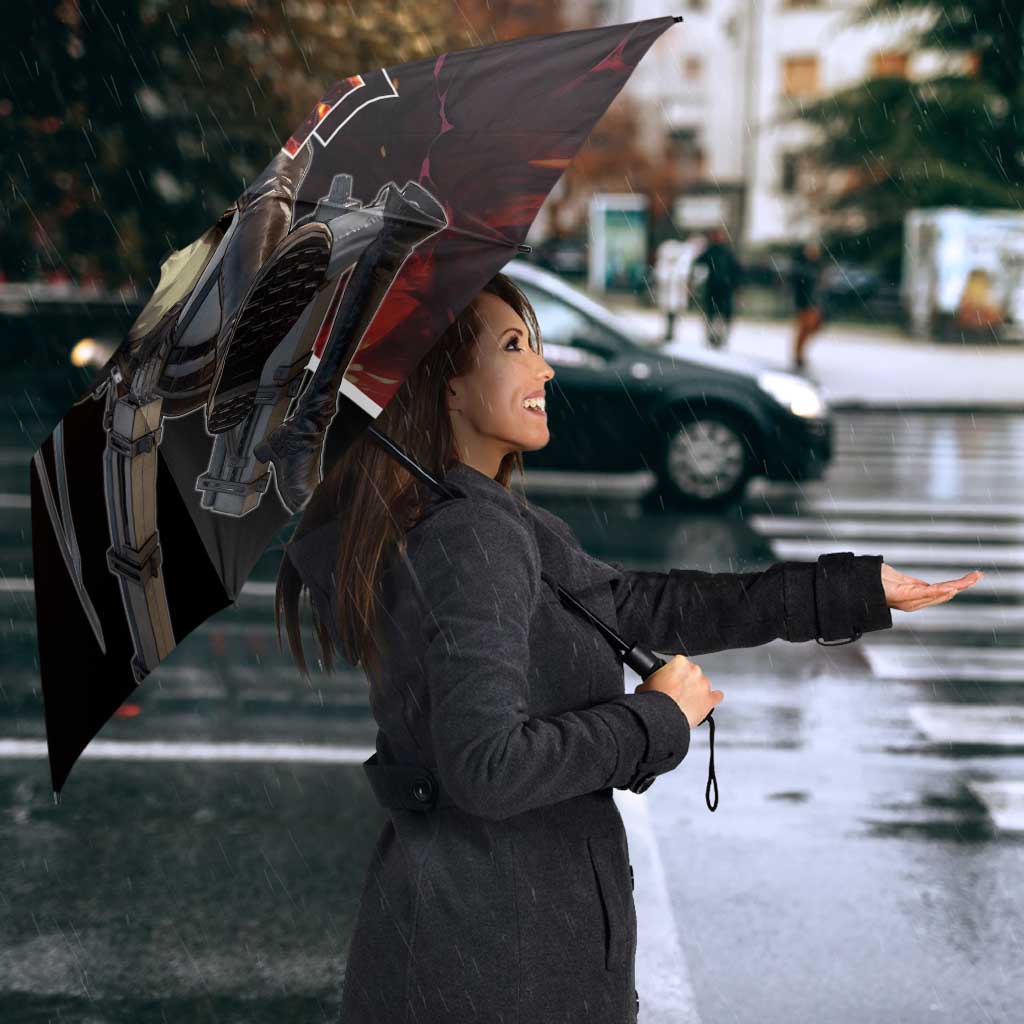 Eren Yeager from Attack on Titan Umbrella with Action Poses and Fiery Background Design - The Mazicc