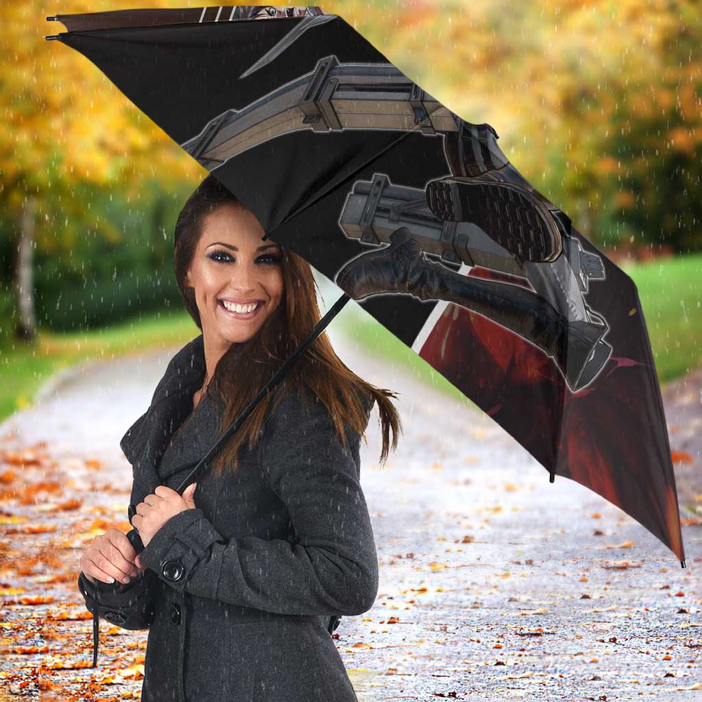Eren Yeager from Attack on Titan Umbrella with Action Poses and Fiery Background Design - The Mazicc