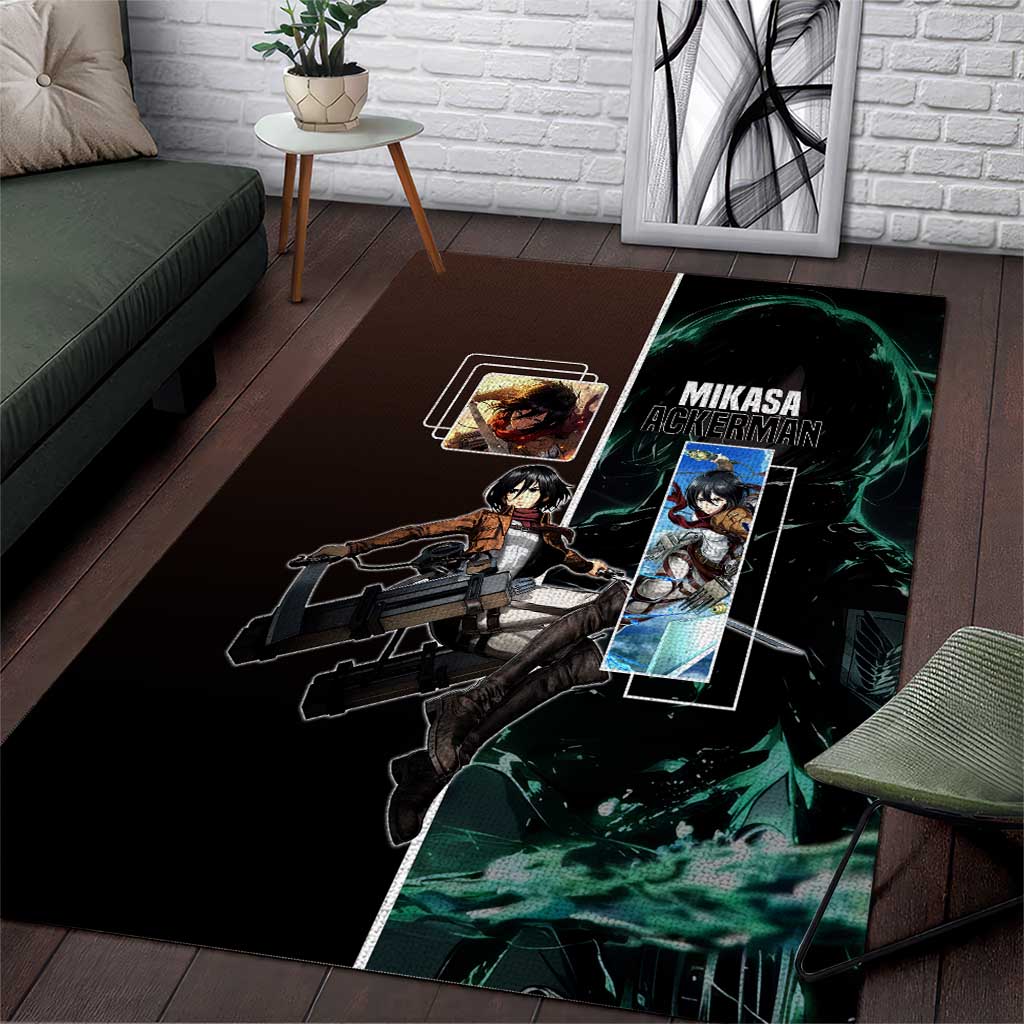 Mikasa Ackerman from Attack on Titan Area Rug with Sword and Action Pose Design - The Mazicc