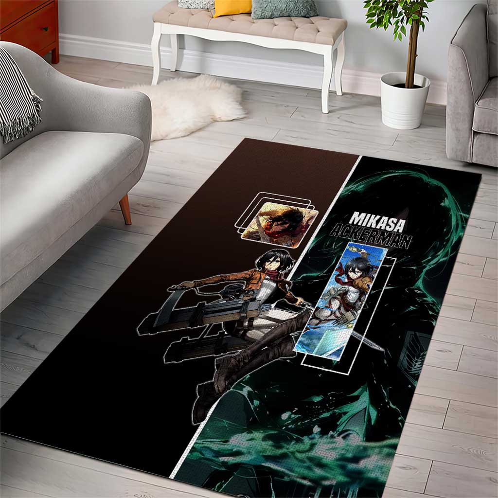 Mikasa Ackerman from Attack on Titan Area Rug with Sword and Action Pose Design - The Mazicc