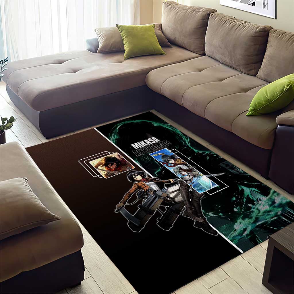Mikasa Ackerman from Attack on Titan Area Rug with Sword and Action Pose Design - The Mazicc