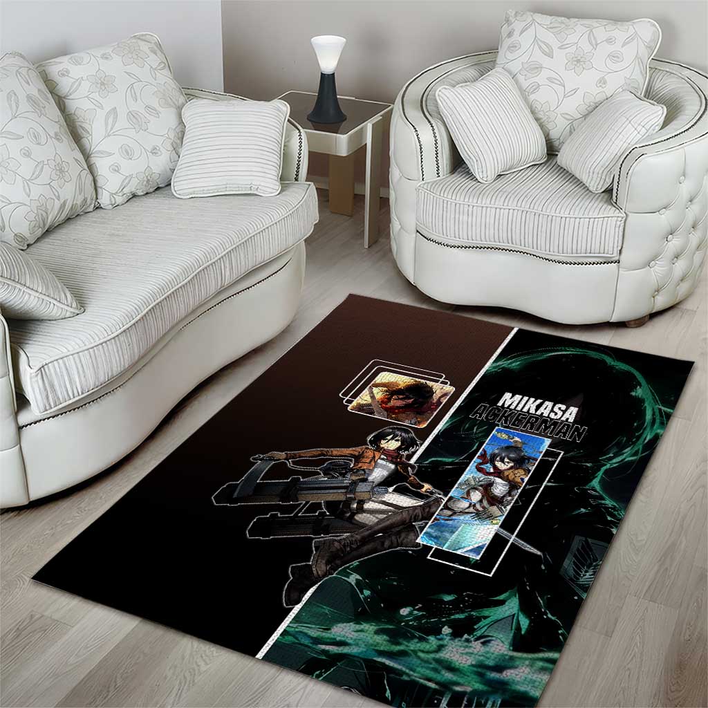 Mikasa Ackerman from Attack on Titan Area Rug with Sword and Action Pose Design - The Mazicc