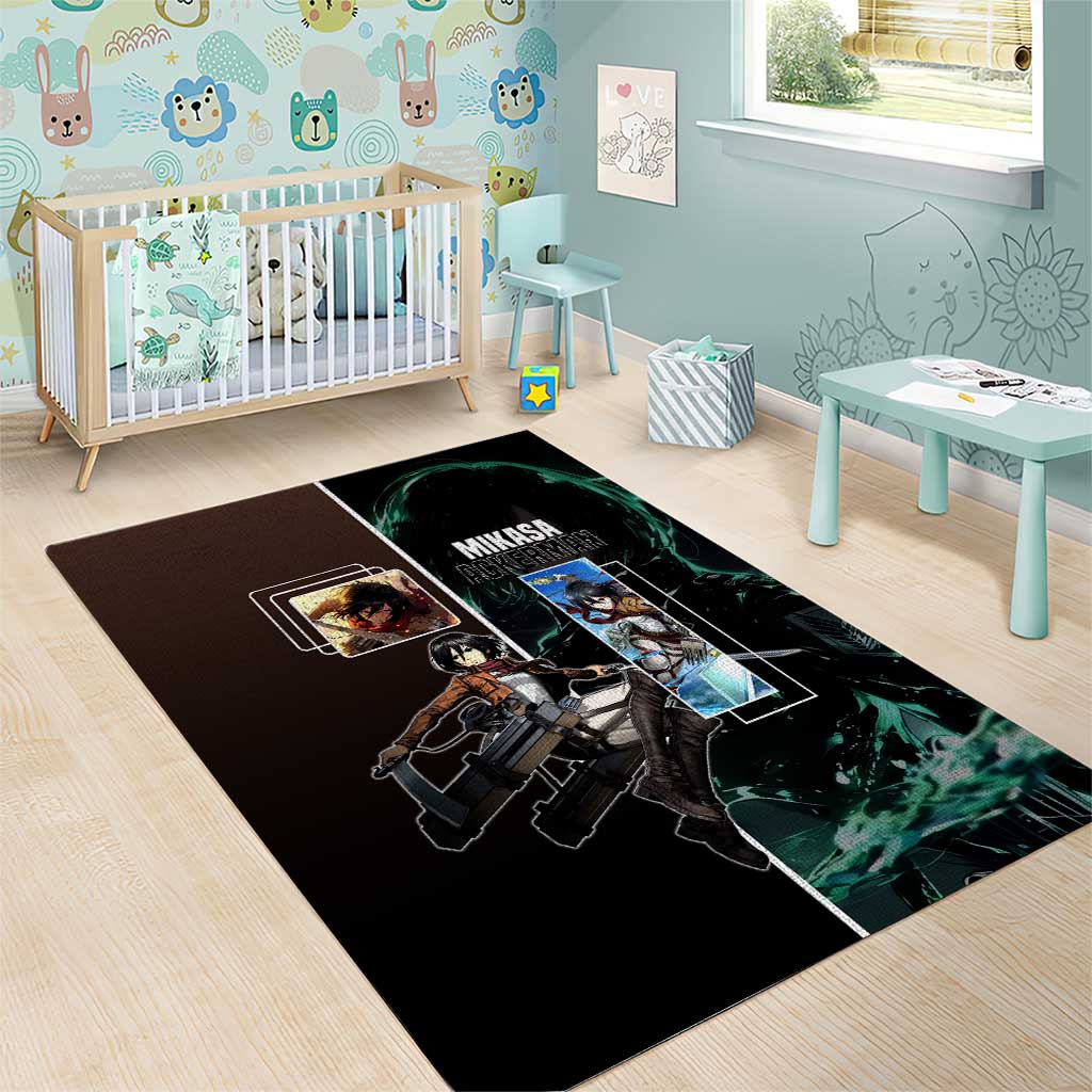 Mikasa Ackerman from Attack on Titan Area Rug with Sword and Action Pose Design - The Mazicc