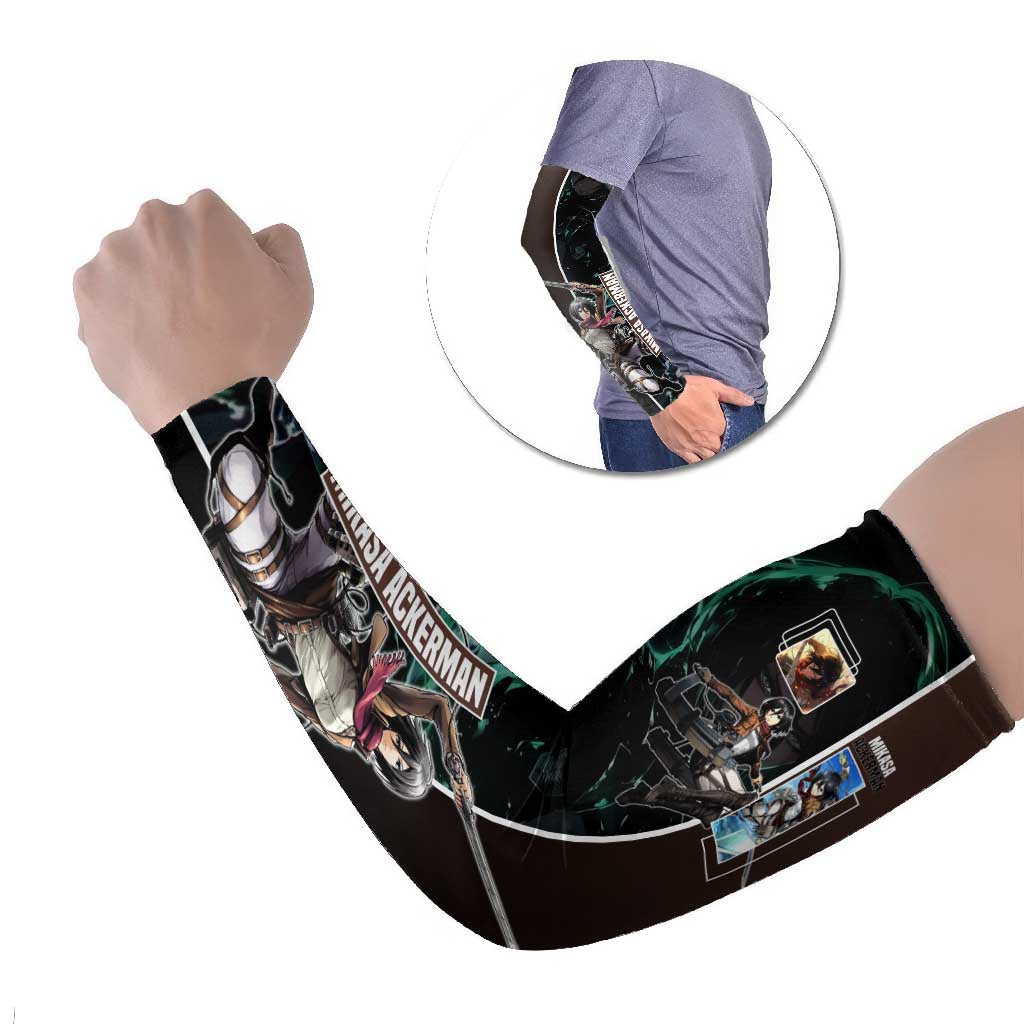 Mikasa Ackerman from Attack on Titan Arm Sleeves with Sword and Action Pose Design - The Mazicc