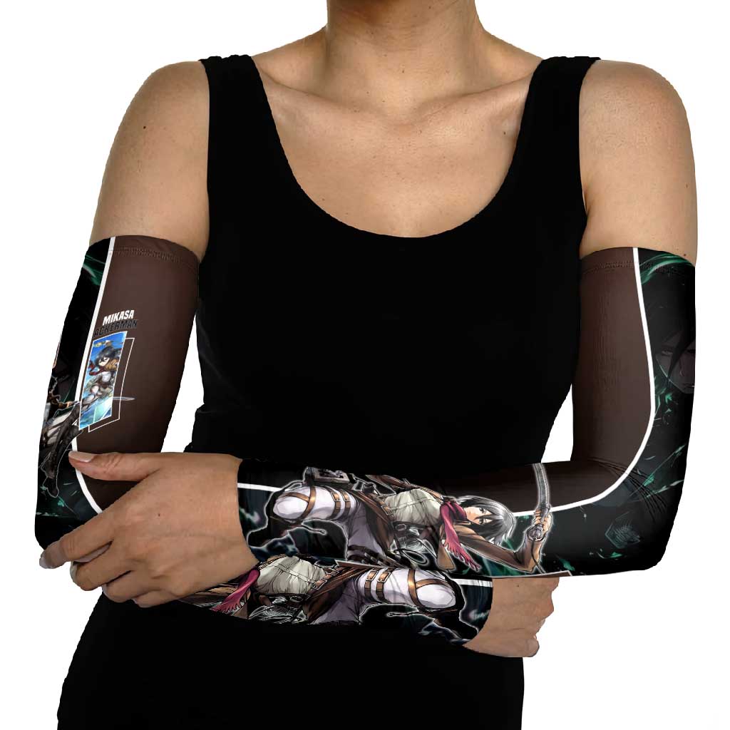 Mikasa Ackerman from Attack on Titan Arm Sleeves with Sword and Action Pose Design - The Mazicc