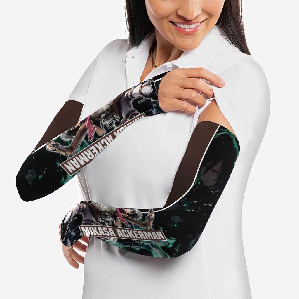 Mikasa Ackerman from Attack on Titan Arm Sleeves with Sword and Action Pose Design - The Mazicc