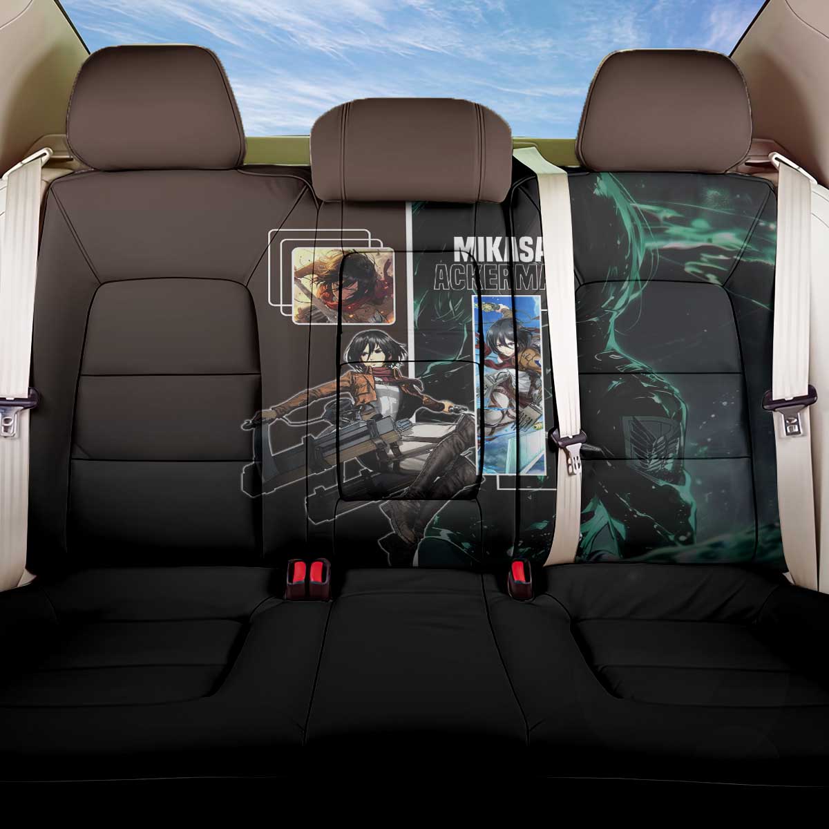 Mikasa Ackerman from Attack on Titan Back Car Seat Cover with Sword and Action Pose Design - The Mazicc